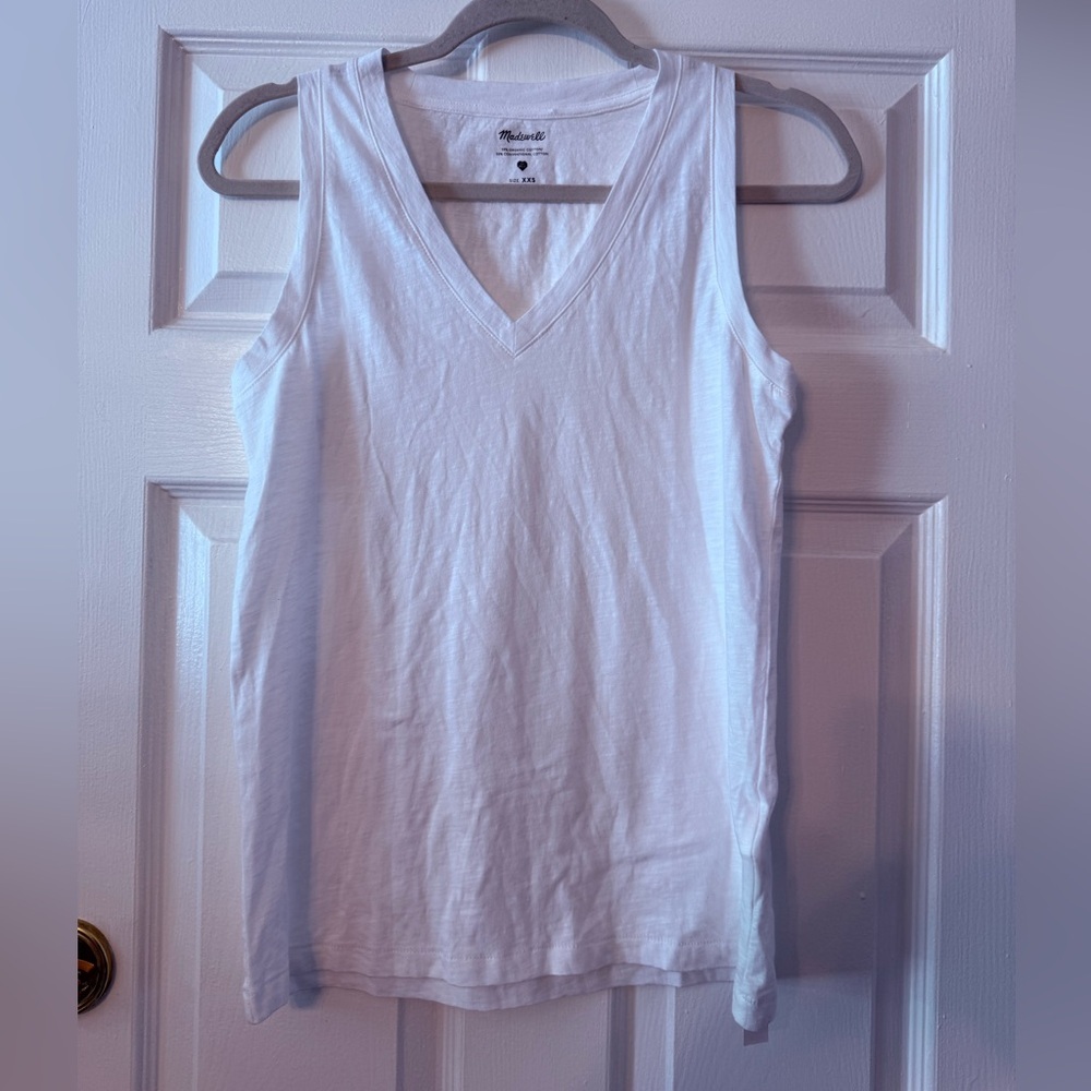Madewell White V-Neck Cotton Tank Top